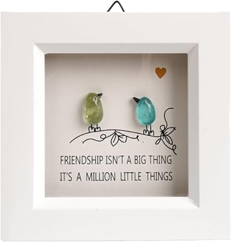 Comanro Friend Gift, Seaglass Art Rainbow Birds, Handmade Sea Glass Artwork, Driftwood Wall Art Decor, Mini Frame Decor Gift for Friends