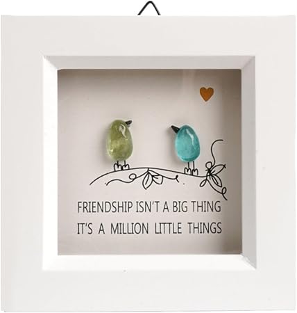 Comanro Friend Gift, Seaglass Art Rainbow Birds, Handmade Sea Glass Artwork, Driftwood Wall Art Decor, Mini Frame Decor Gift for Friends