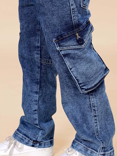 Image of KiddoPanti Boys Cargo Pants | 100% Cotton Twill | Comfortable Regular Fit | Elastic Waistband & Zip Fly | 6 Pocket Lower for Kids | Full-Length Casual Wear