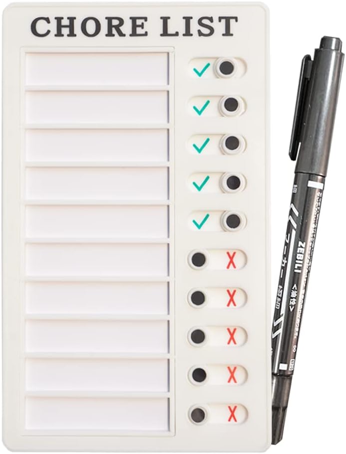 Chore List Checklist Board With Marker and adhesive-pad DIY Chore List Cleaning Schedule Memo Plastic Board Checklist For Kids For Adults