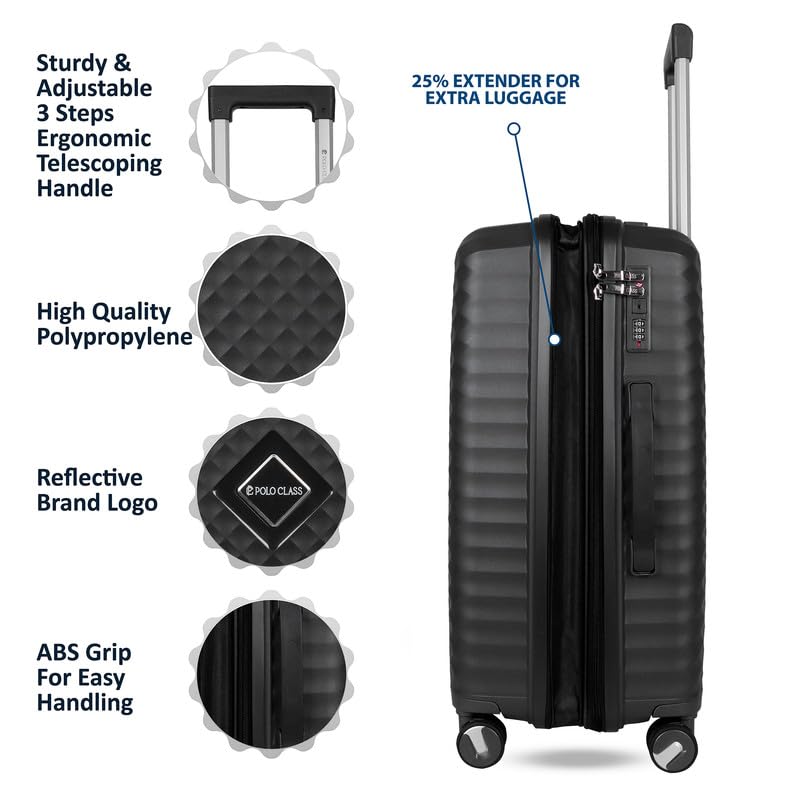 Image of Polo Class Trolley Bag 28 INCH with Vanity Trolley Bag | Polypropylene Material with 360-Degree Rotating Wheels | Number Lock & Securitec Zipper -Black