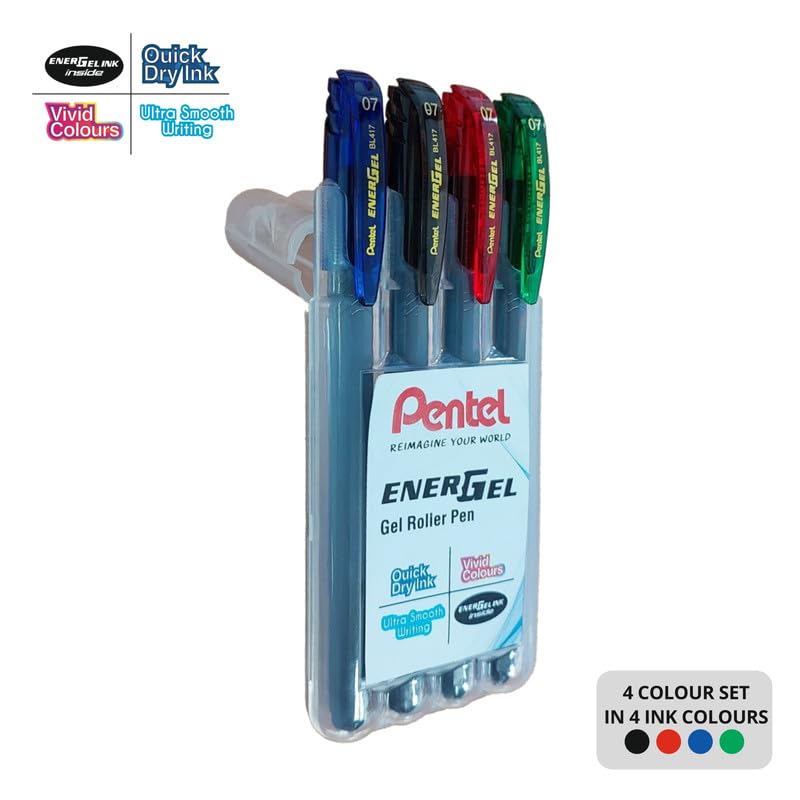 Image of Pentel EnerGel 0.7mm Roller Gel Pen | Quick Dry Ink For Smudge-Free Writing | Lightweight Gel Pen For Smooth Writing Experience (Blue, Red, Green & Black Ink)