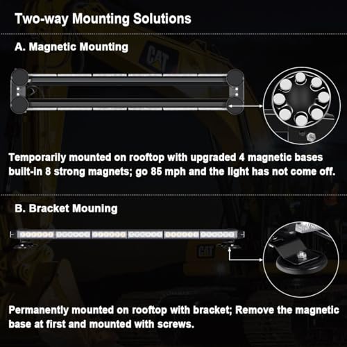 WOWTOU Roof Top Magnetic 80 LED Amber Emergency Strobe Light Bar for Trucks Snow Plows Construction Vehicles, Double Side Caution Flashing Beacon Lights by WOWTOU - Image 4