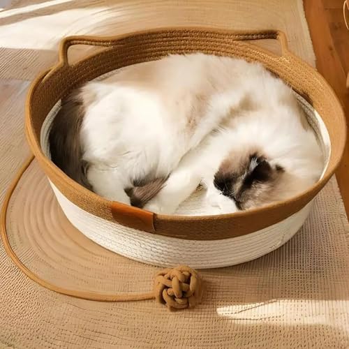 Lit tissé pour animal domestique rond en corde de coton multicolore
