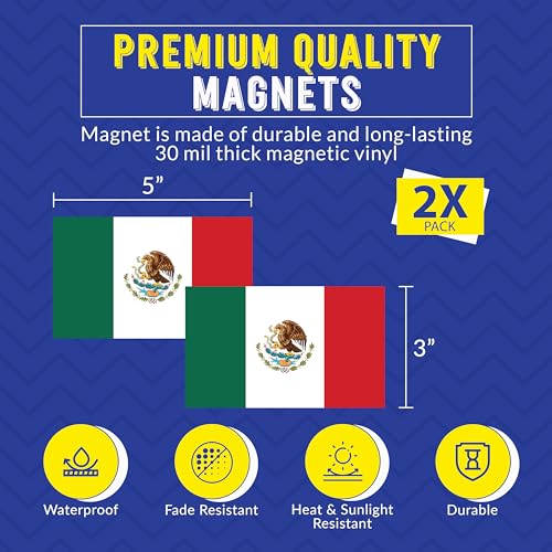 Image of Magnet Me Up Mexico Mexican Flag Car Magnet - 3x5 Inches - 2 Pack, UV Printed Vinyl - Weatherproof, Durable Magnetic Decal - Patriotic Mexico Car Accessory - Fridge, Locker, Made in USA