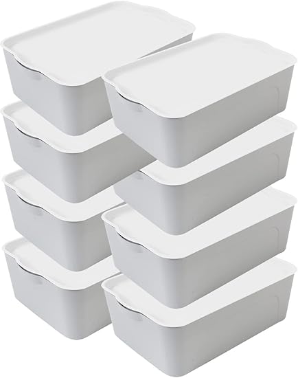 Amazon 収納ボックス 収納ケース フタ付き 8個 おしゃれ プラスチック M スタッキングボックス 蓋付き ふた付き 小物 グレー 収納ケース ボックス オンライン通販