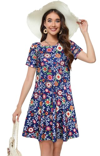 Image of Summer Dresses for Women Casual Tshirt Short Sleeve Floral Sundress Beach Cover Ups with Pockets 2026