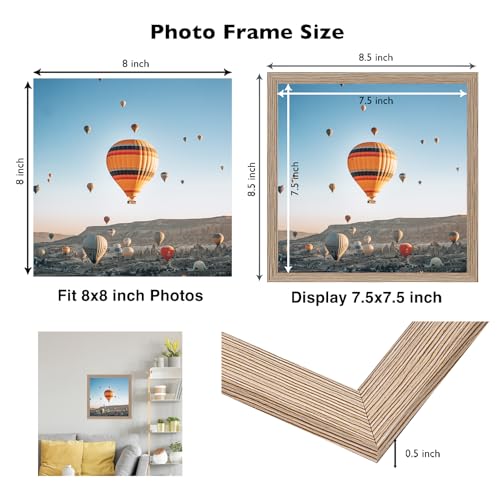 Image of JCJMY 8x8 Picture Frame for Wall Hanging or Tabletop, Wall Mounting Horizontally or Vertically, 8 x 8 Square Wall Gallery Poster Photo Frame with Durable Shatter Resistant Plexiglass, Rustic Brown