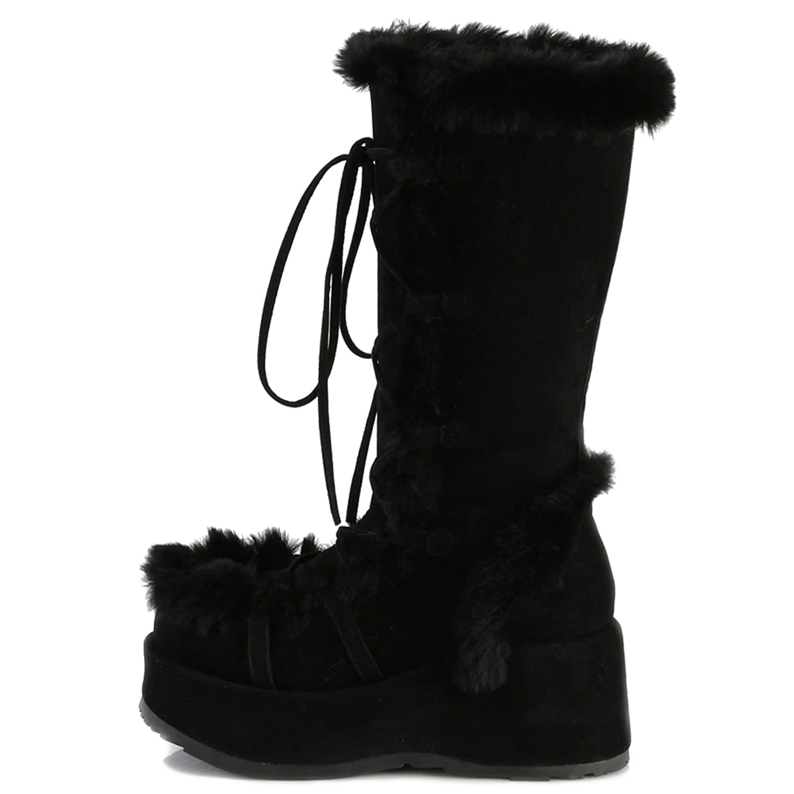 KISTANIA Platform Boots for Women Wedge Heel Faux Fur Furry Platform Boots