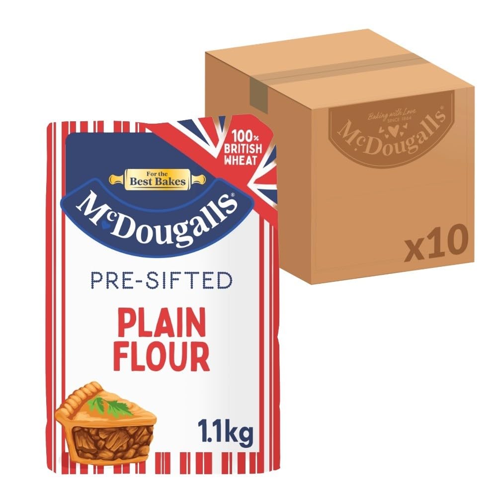 McDougalls Pre-Sifted Plain Flour, 1.1 kg Bag (Pack of 10)