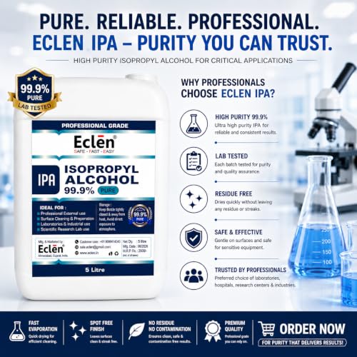 Image of ECLEN Isopropyl Alcohol 99.9% IPA | High Purity Isopropyl Rubbing Alcohol for Electronics Cleaning, Laboratory, Industrial, Surface Preparation & Technical Use (5000ml)