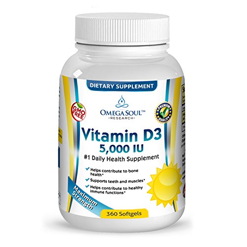Omega Soul Vitamin D3 5000 IU - 360 Mini Softgels GMO Free in Organic Olive Oil