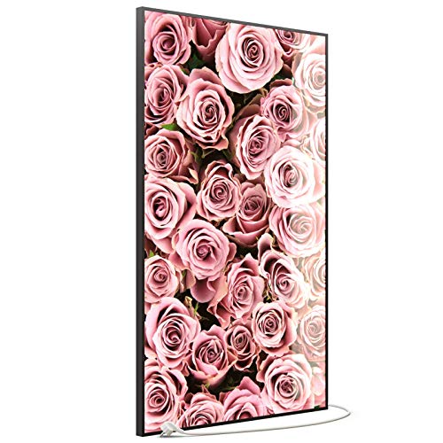 STEINFELD Heizsysteme Glas Bild Infrarotheizung mit Thermostat | Made in Germany | viele Motive 350- 1200 Watt Rahmen schwarz (900 Watt, 021H Rosenstrauß)