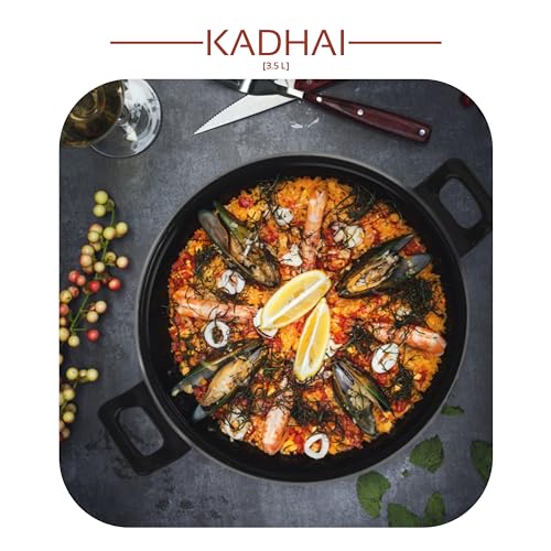 Image of My Store PTFE Non-Stick Kadhai with Lid (3.5 L) - Non Stick Cookwares for Kitchen - Kadhai with Steel Lid [Pack of 2]