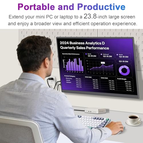 Image of QQU 23.8 inch Large Portable Touchscreen Monitor, 1080P 100Hz FHD 100% sRGB USB-C HDMI Home Gaming Second Monitor Speakers w /120Stand & VESA Travel Monitor for Laptop, MacBook, PC, Phone, Tablet, Switch