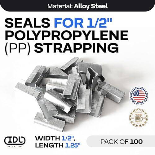 Image of IDL Packaging Open (Snap-On) Seals of 1.25 inch Length for 1 /2 inch Strap Width Polypropylene (PP) Strapping (Pack of 100) - Strong Metal Clips with Superior Holding Power, PP-O-12-M