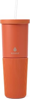 Tribeca Double-wall Vacuum Insulated Stainless Steel Tumbler with Splash-proof Lid, Reusable Tritan Straw, and Silicone Sleeve - 32 Oz - Yam Powder Coat