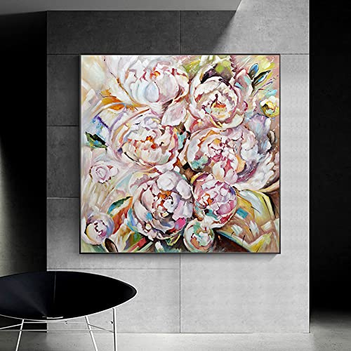 Peintures à l'huile d'art mural de pivoines peintes à la main, toile abstraite haut de gamme