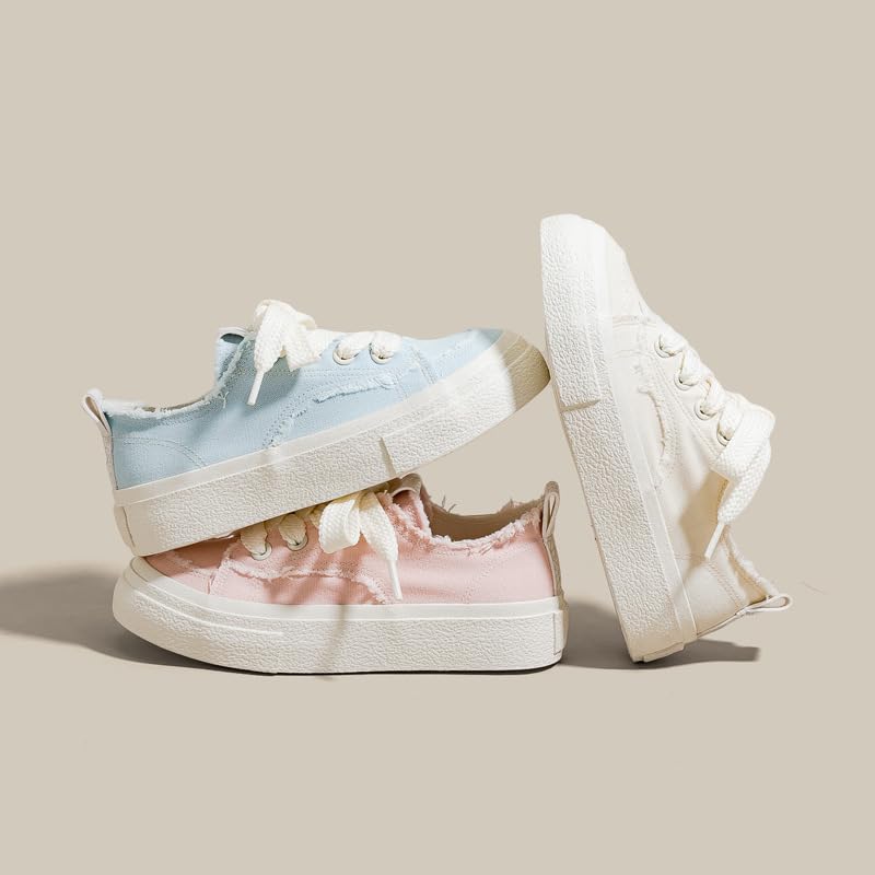 Women's Canvas lace-up Sneakers, Solid Color Casual Skateboard Canvas Shoes (Off-White,8.5)