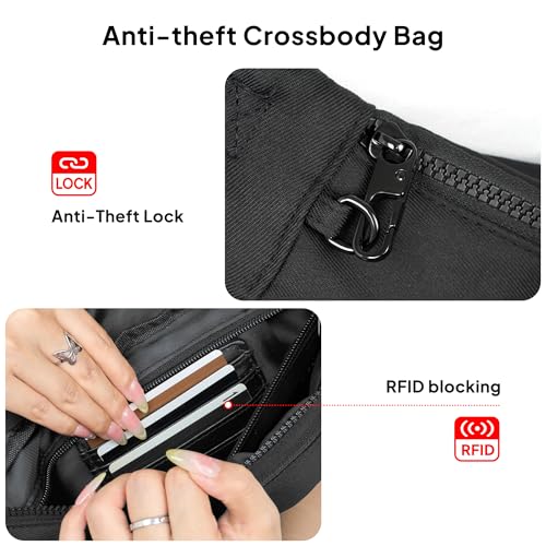 Image of TOPEAST Fanny Pack for Women, Anti-Theft Travel Belt Bag Crossbody Sling Bag Purse with RFID Blocking, Small Fashion Bum Bag with Multiple Pockets for Hiking Walking Sport, Black
