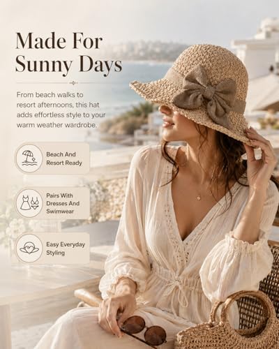 Sombrero Elegante de Paja Tejida con Lazo para Mujer miniatura 2