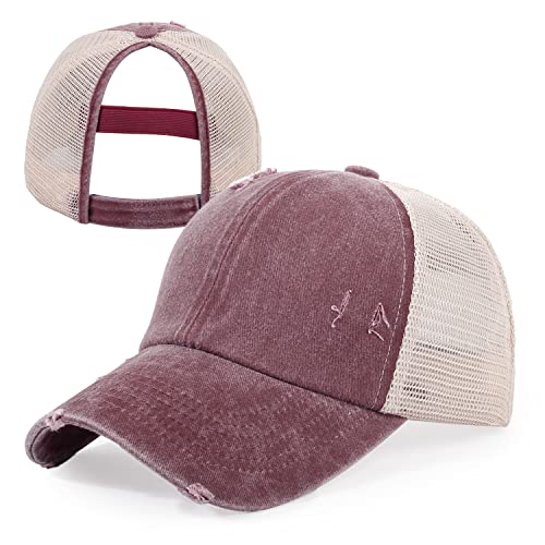 Image of HH HOFNEN Ponytail Hat for Women Washed Distressed Baseball Cap Ponycaps