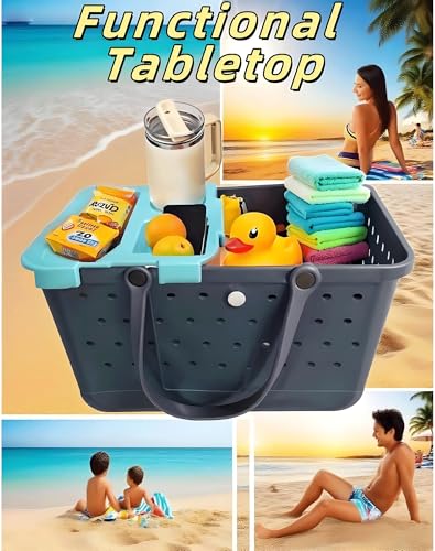 Travel Topper Tray for Bogg Bag X Large & Cup Holder Top Table Tray for Bogg Tote - Fits for Stanley 30oz/40oz, Water-Resistant EVA Top Organizer with Divider - Beach, Travel, Camping Accessory (Blue)2