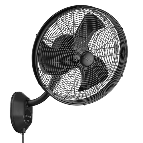Honeywell Oscillating Wall Mount Fan, Outdoor Electric Machine w/ Remote, 18 Inch, Black - Heavy-Duty Mounted Cooling Fan for Patio, Porch, Backyard, Garage, and Home Gym