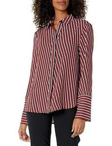Anne Klein Women's Button Down Blouse, Rouge/Anne Black Combo, XL