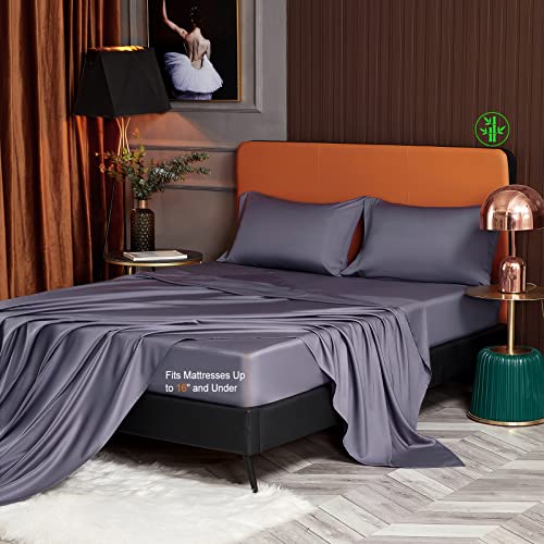 Yiyea 100% Organic Viscose Bamboo Sheets King Premium 400 Thread Count Cooling Sheet Set, 16 Inch Deep Pocket, Silky, Soft, Breathable Viscose Bamboo Bed Sheets For Hot Sleeper (King, Grey) #TOP3