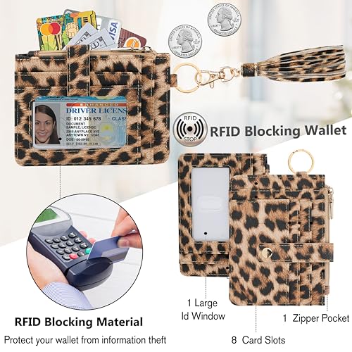 Image of KNGITRYI Wristlet Wallet for Women,RFID Keychain Wallet with Beaded Strap | 8 Card Slots,ID Window,Zipper Pocket,Leather Tassel,Compact Design