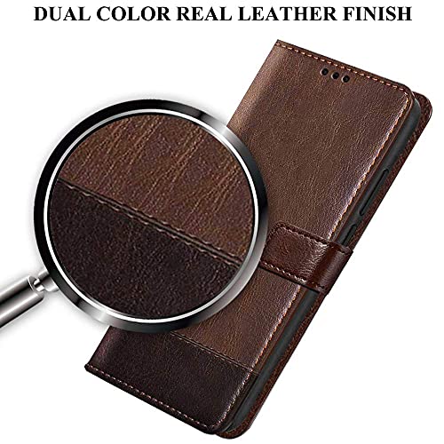 Image of TheGiftKart Flip Back Cover Case for Samsung Galaxy M42 5G | Dual-Color Leather Finish | Inbuilt Stand & Pockets | Wallet Style Flip Back Case Cover for Samsung M42 5G (Faux Leather, Brown & Coffee)