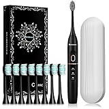 Kingheroes Sonic Electric Toothbrush with 8 Brush Heads & Travel Case，4 Modes, One Charge for 60 Days, 42000 VPM Motor，Black electric toothbrush set