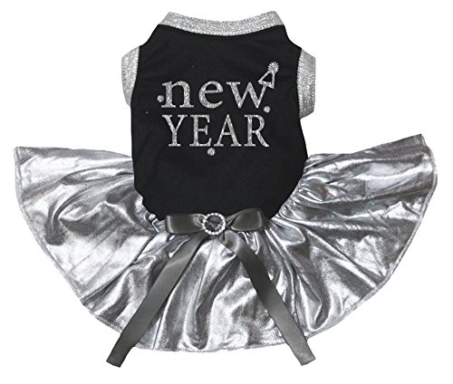 Petitebella New Year Puppy Dog Dress (Black/Silver, Large)