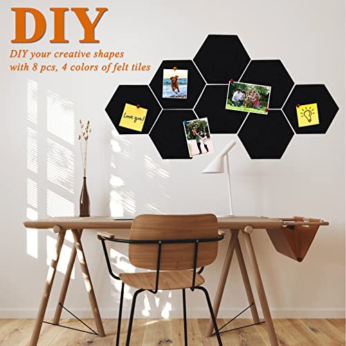 Hulavo ED-HFB-BLACK 8Pcs Hexagon Felt Cork Board Tiles thumb #2