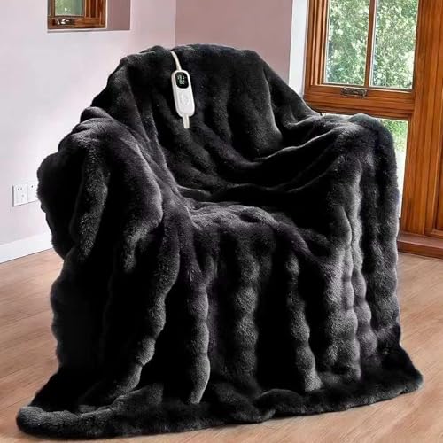IUUI Electric Heated Blanket Throw 50''x60'',Luxury Faux Rabbit Fur Heating Throw Blankets,Fast Heating with 1/2/4/6/8/10 Hours,Overheat Protection, Quick Heating, Memory Function, Gift-Ready Design