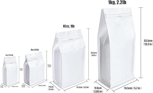 Miniatura 7 de Bolsa de café de papel kraft blanco de pie  bolsa de café de fondo plano con válvula de desgasificación unidireccional y cremallera lateral