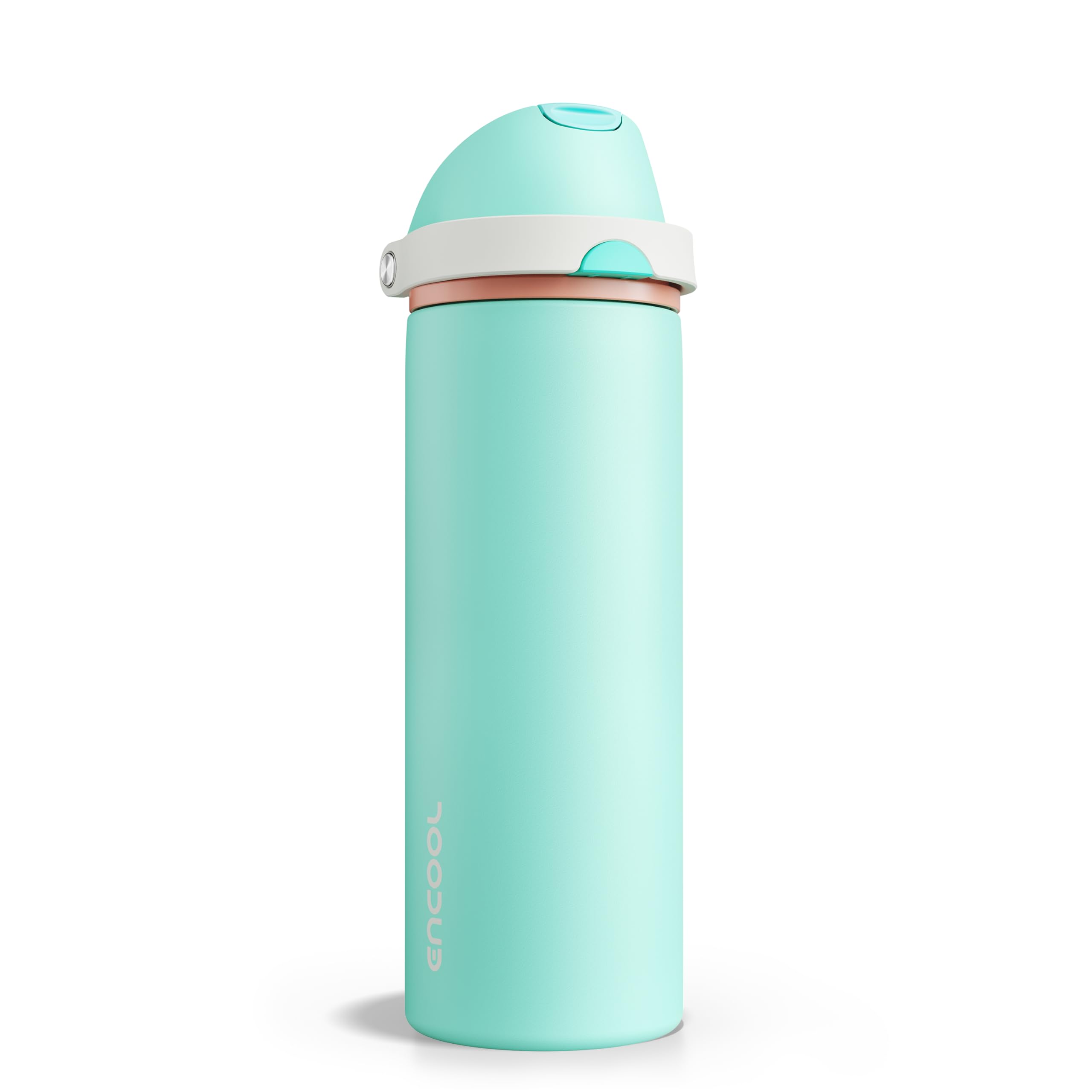 Insulated Water Bottle with Straw - Encool Stainless Steel Water Bottle with Push Button Lid, Leak-Proof &amp; BPA-Free, Keeps Cold for 24 Hours for Sports, Travel, Gym (24 oz, Turquoise)