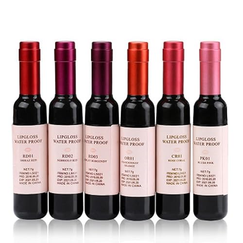 Juego de 6 tintes de labios para botella de vino, original de 24 horas de duración, lápiz labial líquido mate y brillo labial para mujeres, botella