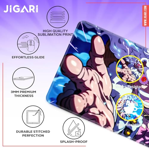 Image of Anime Theme Printed XL Extended Stich Edge Mousead | Smooth Surface Gaming Mousepad with Anti-Slip Rubber Base | 3mm Thick - 11 x 23 Inch (Lightning Luffy (P97))
