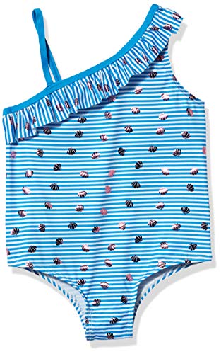 Image of Pink Platinum Little Girl's Baby Girls Shell Stripe One Shoulder Swimsuit Swimwear, Electric Blue, 4
