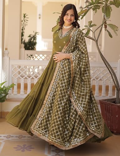 Image of Wedani Georgette Sequins Embroidered Work Anrakali Kurta Set for Women