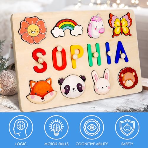 Baosity Personalized Name Puzzle for Kids, Custom Wooden Puzzles for Toddler 1-3, Baby Toddler Toys for 1 Year Old, Personalized Christmas Birthday Gifts for Boy & Girl - Thumbnail 4