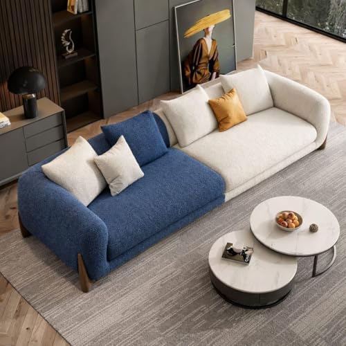 Image of Upholstered 3 Seater Sofa Three Seater Sofa with Wooden Legs for Living Room Hotels & Offices (Blue & Off White Combo 3 Seater)