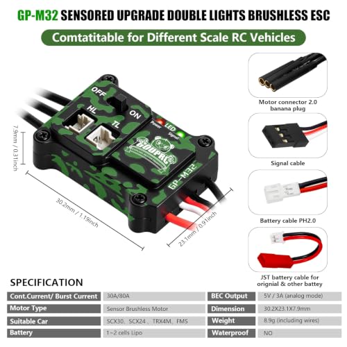 Discover the Power of GP M32 30A Brushless ESC with Head and Tail Light Ports for SCX24 SCX30 TRX4M - Image 2
