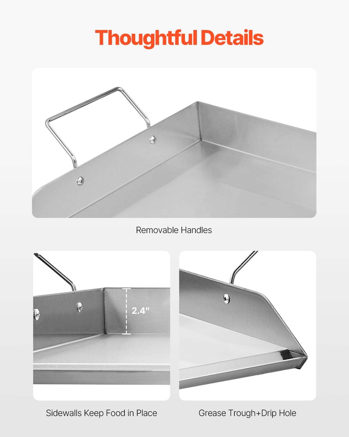 VEVOR Piastra in Acciaio Inox, Piastra Rettangolare Universale da 809x370 mm, Piastra a Gas, Pentole da Fornello Portatili per Famiglie con Manico, per Campeggio, Festa, Picnic, Eventi da Esterno