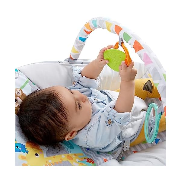 Bright Starts, Babywippe Safari Fun mit Beruhigenden Vibrationen, Spielbogen mit 2 Spielzeugen, 3-Punkte-Gurt Sitz, Maschinenwaschbares Sitzpolster, ab der Geburt bis 9kg – Bild 4