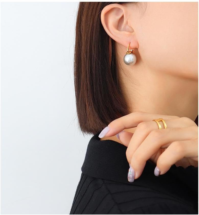 925 Sterling Silver Pearl Dangle Drop Earrings for Women Girls Hypoallergenic 14K Gold Plated Clasp Elegant Jewelry Size 14mm - Image 4