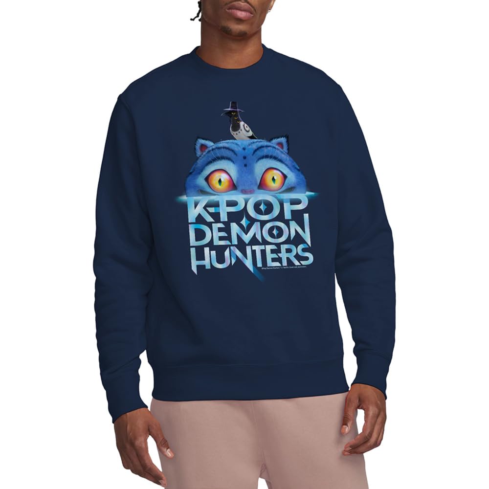 Kpop Demon Hunters Derpy Tiger Sinking Logo Unisex Sweatshirt, Navy, Small