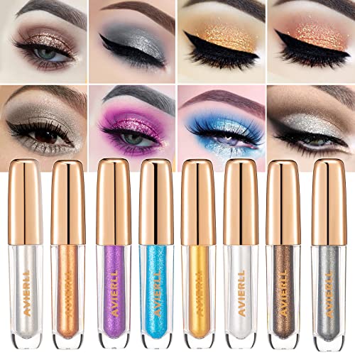 Avierll 8 Color Liquid Eyeshadow Set Gold Eyeshadow Brown Glitter Eyeshadow Eye Glitter Makeup Eye Shadow Stick Makeup Kit Quick-Drying Long Lasting Waterproof #TOP2